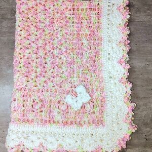 Handmade Crochet Afghan/Blanket - Pink and White
